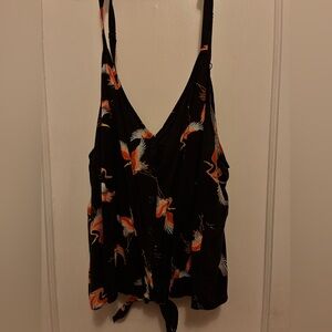torrid Black Floral Button-Front Top with Coral Accents